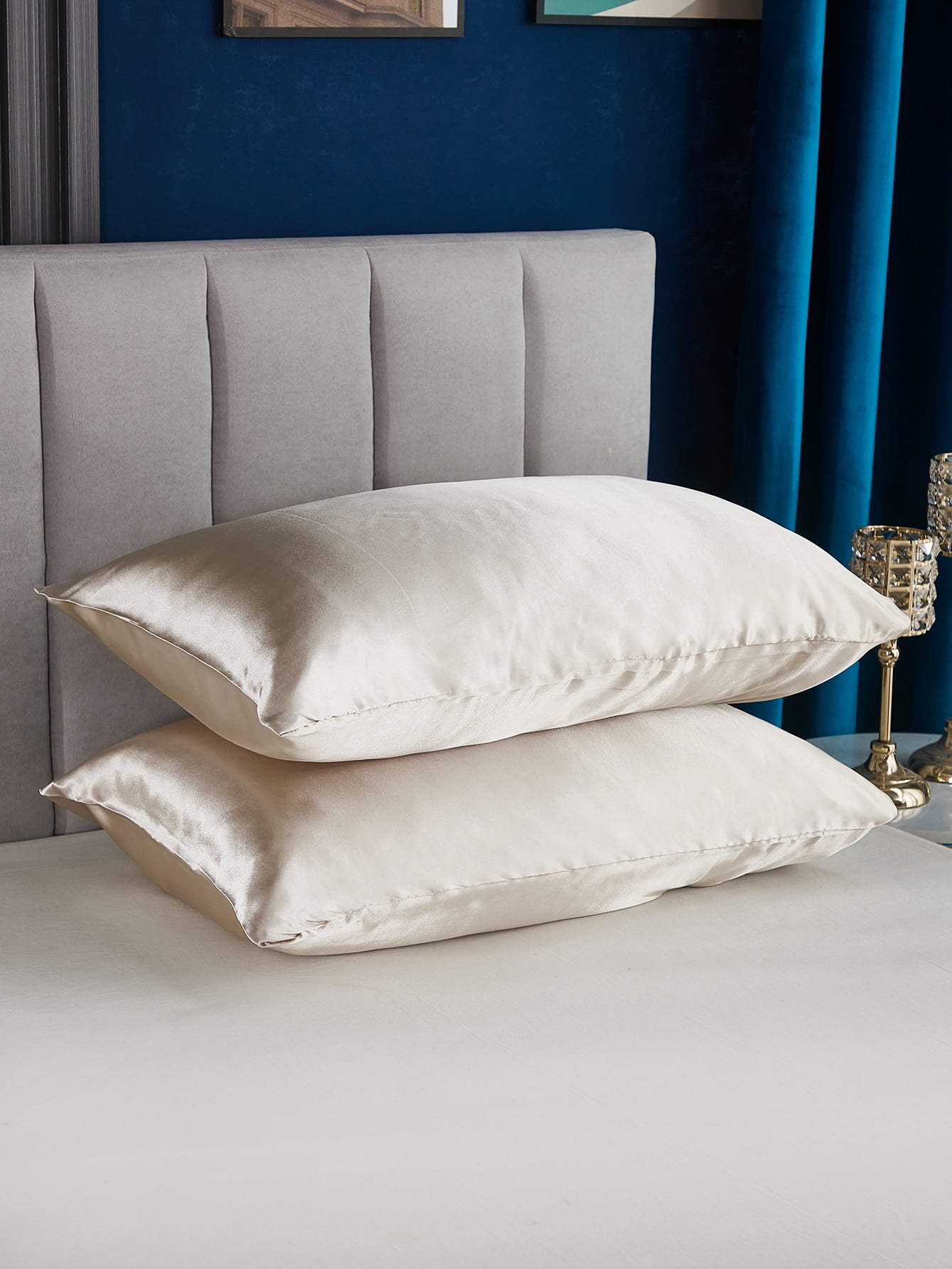 Move Over Khaki Satin Pillowcases King, Silk like Satin Pillow Cover Set of 2, Silky Microfiber Solid Pattern, 2 Pack