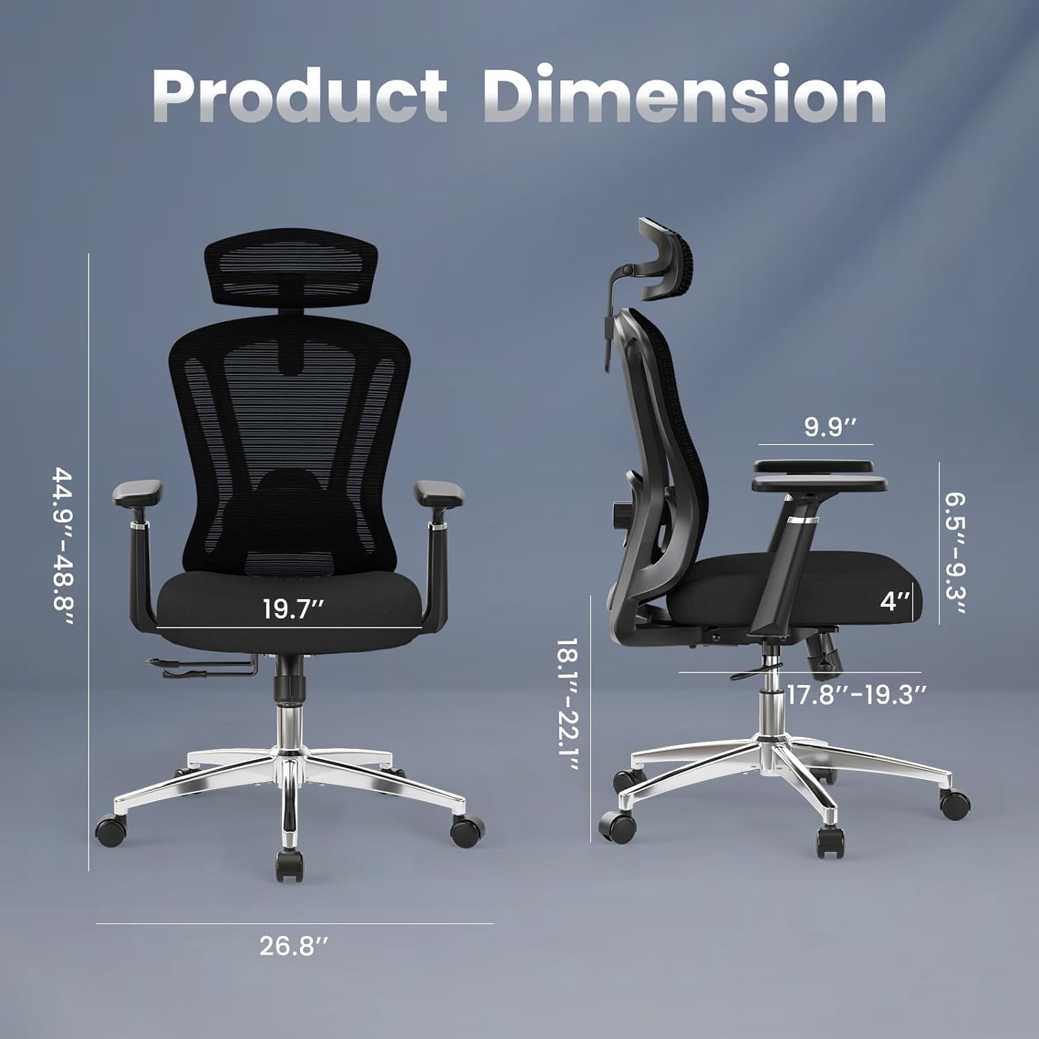 STARY High-Back Ergonomic Office Chair, Computer Desk Chair with Adjustable Seat Depth, 3D Armrests & Headrest, for Home or Office Use, Black