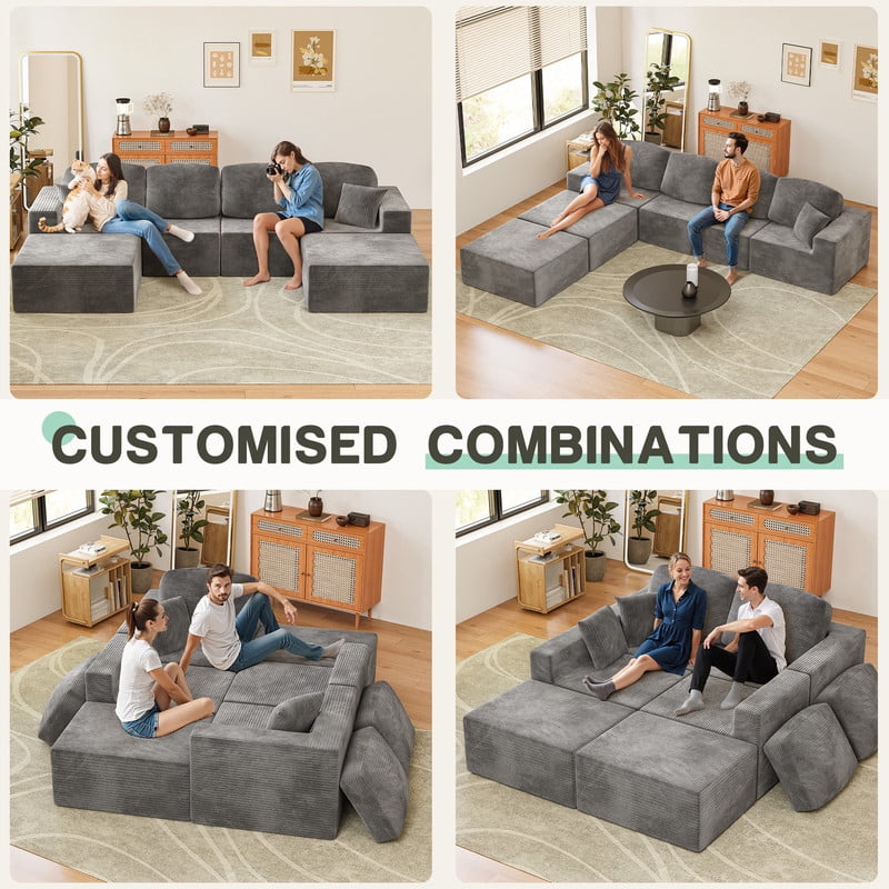Homall 98.4" L-shaped Multi-person Boneless Sectional Couches and Sofas Modular Sectional No Assembly Required Living Room Sofa Furniture Sets, Gray