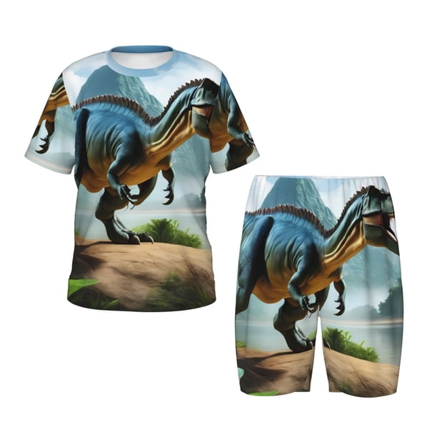 Balery Lake Forest Dinosaur A Conjunto de Pijama Infantil de Manga Corta con Estampado – Ropa de Dormir de Algodón Suave-Small