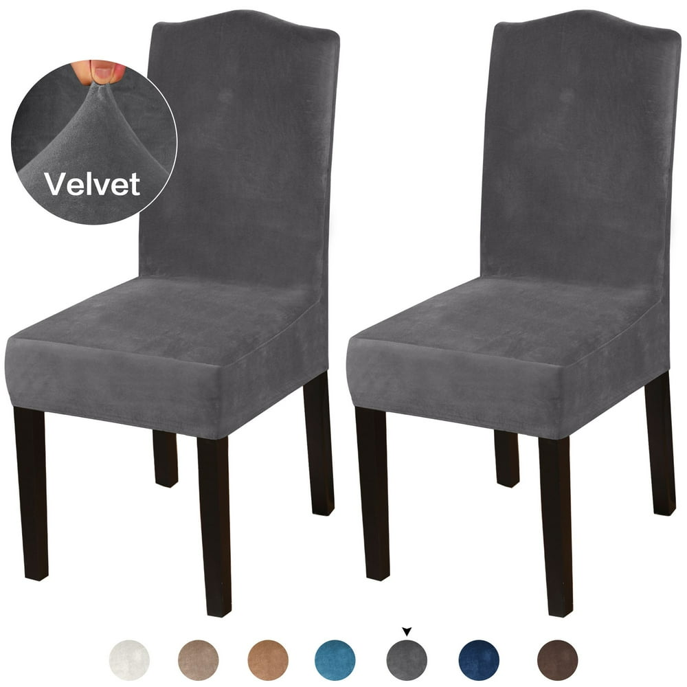 Velvet Stretch Dining Chair Slipcovers Spandex Plush Spill Resistant