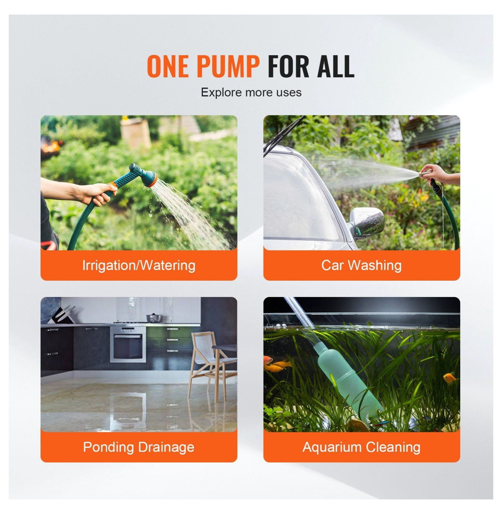 Water Transfer Pump 360 GPH 1/10 HP - Portable Electric Utility Pump with Hose Kit for Garden, Pool, Rain Barrel, Pond, Aquarium
