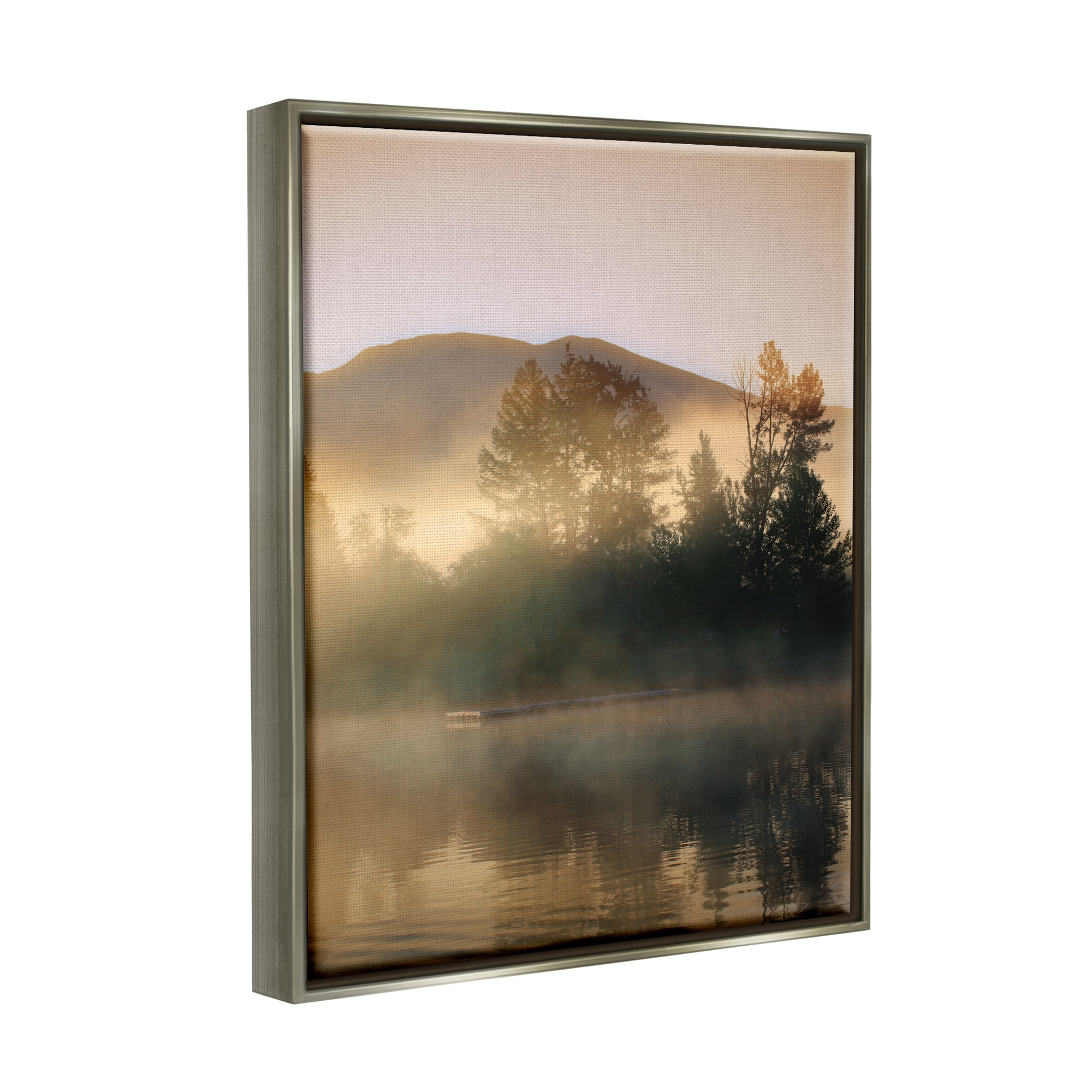 Stupell Industries Dock in Foggy Lake Landscape Photography Gray Floater Framed Canvas Art Print Wall Art, 25 x 31