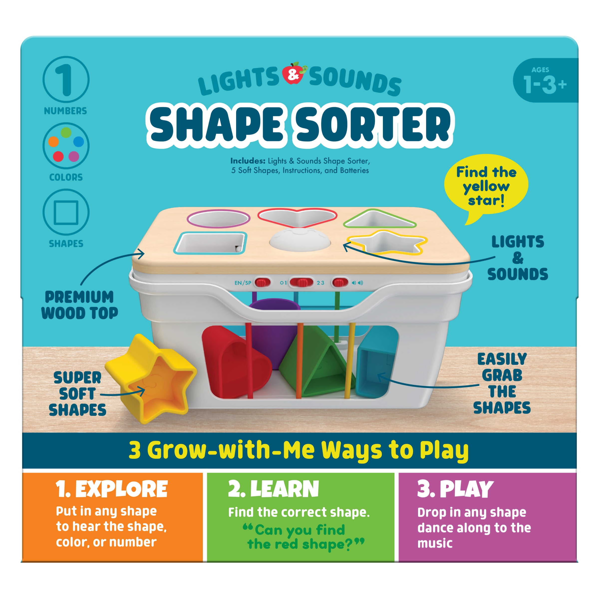 Chuckle & Roar Interactive Shape Sorter Toy with Lights & Sounds, Silicone Shapes, 3 Play Modes (Explore, Learn, Play), Educational Toddler Toy Ages 1-3+