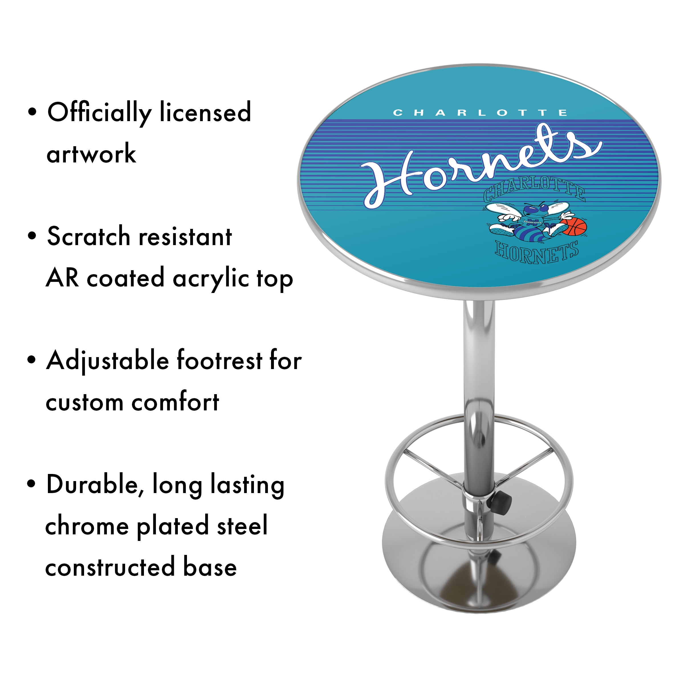 Charlotte Hornets Hardwood Classics Bar Table with Adjustable Footrest and Acrylic Top