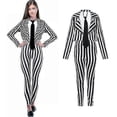 thumbnail image 1 of Halloween Horror Scray Cosplay Role Play Black White Vertical Stripes Suit For Women, 1 of 5
