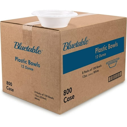Disposable Bowls 12 oz Bulk Case Pack (800 Count) Plastic Bowl White – Heavy Duty Bowls for Hot Soup Microwave Safe Paper Alternative Large Bowls