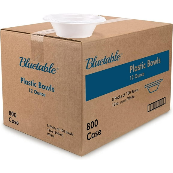 Disposable Bowls 12 oz Bulk Case Pack (800 Count) Plastic Bowl White – Heavy Duty Bowls for Hot Soup Microwave Safe Paper Alternative Large Bowls