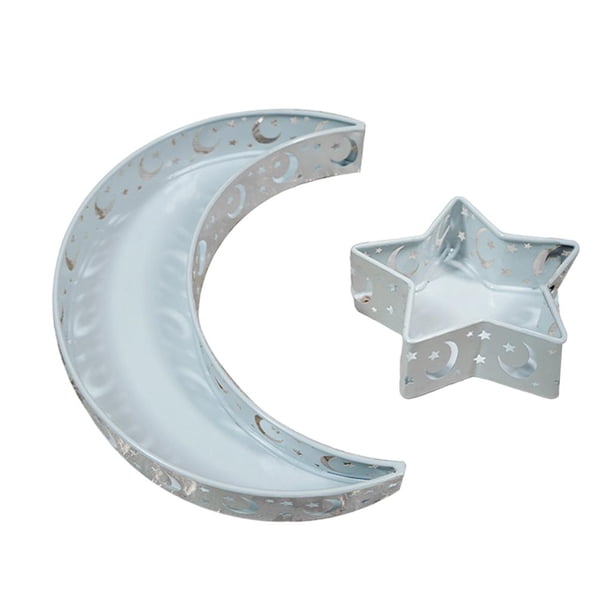 Bandeja para servir comida de Ramadán con forma de luna y estrella, para mesa de Eid al-Fitr Luna Estrella Blanca