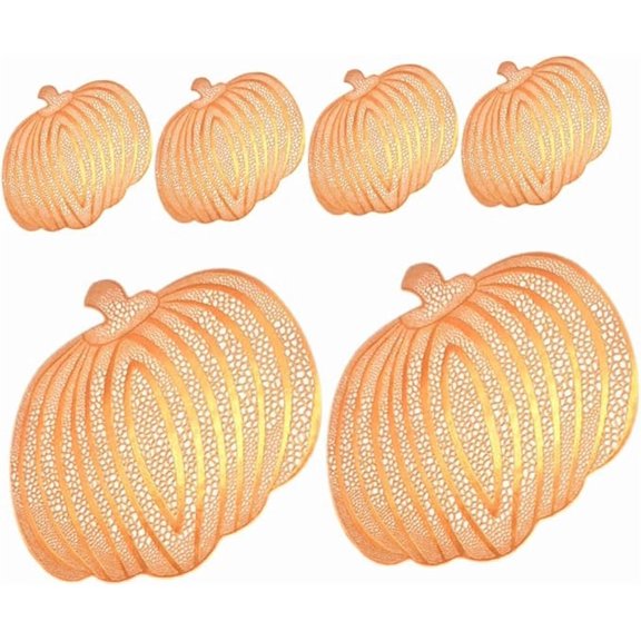 KOYPTL 6pcs 14.2 x 14.4 Inch Halloween Pumpkin Decorations,Thanksgiving Harvest Pumpkin Placemats Fall Autumn Home Decorations, Table Mats for Kitchen Dining Table Decor Holiday Wedding Party