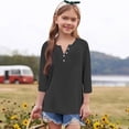 thumbnail image 2 of DORKASM Kids Solid Color 3/4 Sleeve Henley Shirt: Pink Casual Button Up Top Gray 130, 2 of 5