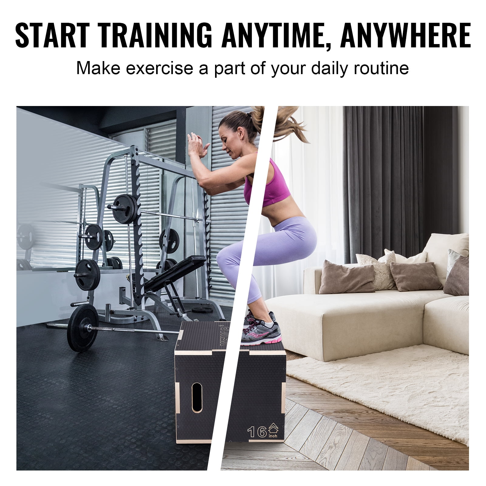 KFFKFF 20/18/16 Inch 3 in 1 Plyometric Jump Box Fitness Exercise Plyo Box Wooden