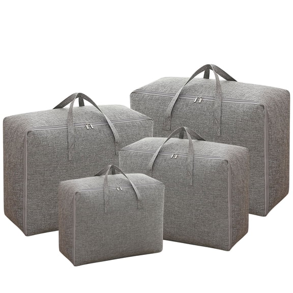 Large Cotton Linen Storage Bag for Moving Quilts Clothes, 10kg Capacity Heavy Duty Zippered Organizer for College Dorm Camping Travel Gear
