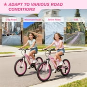 Hykolity 20 inch Kids Mountain Bike, 6 Speed Kid Bicycle Age 6-11 Year Old with Front Suspension Fork, Adjustable Seat Height, Pink
