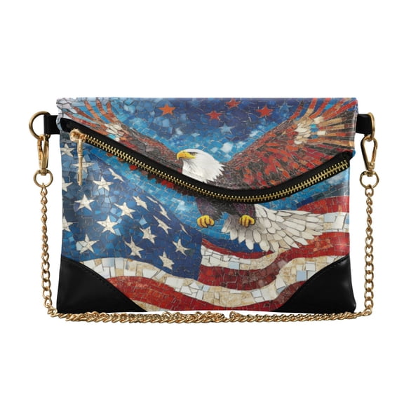 Women's Clutch Bag PU Leather Convertible Wristlet Crossbody 8.6x6.3in with Magnetic Flap American Flag Bald Eagle