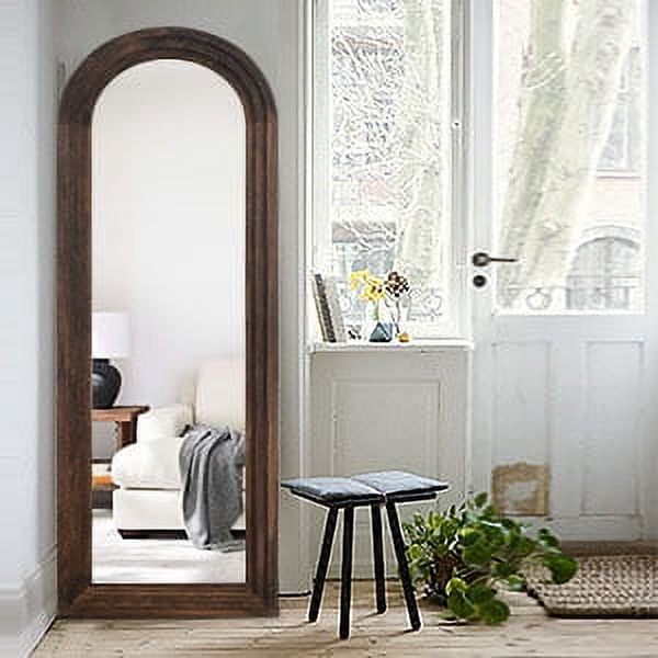 64"x21" Wood Ladder Arched Floor Mirror Full Length Mirror,Charcoal