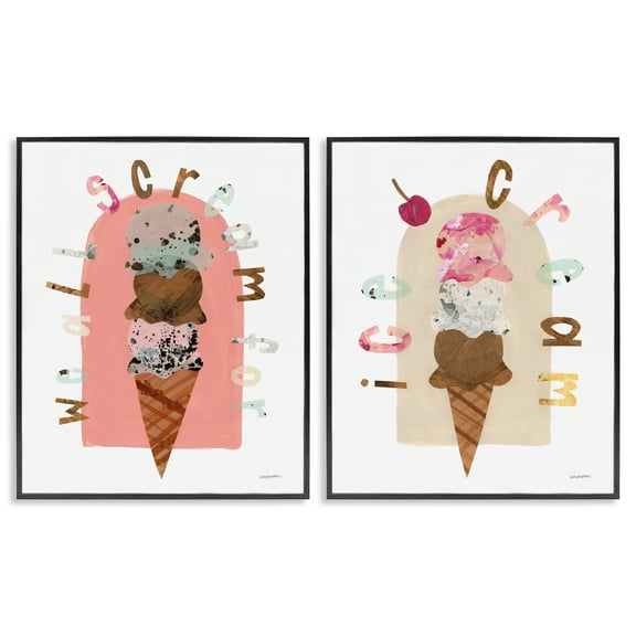 Stupell Industries Bright Pastels Ice Cream Food & Beverage Painting Black Framed Art Print Wall Art, 11 x 14, Set of 2
