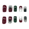 thumbnail image 7 of Halloween Medium Press On Nails 24Pcs, Dark Red Green Contrast Glitter Ghost Fake Nails Set, Spooky Metallic False Nails Kit for Party Costume Daily Wear Women Girls, 7 of 7