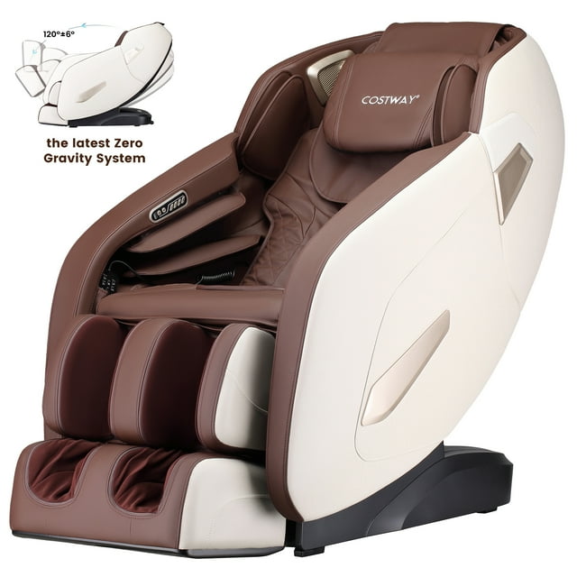 COSTWAY Relaxation02 Fauteuil de Massage Corps Entier, Fauteuil Inclinable Shiatsu à Gravité Zéro avec Couverture à Coussin d'Air, Haut-Parleur Bluetooth, Rouleau pour les Pieds, Thermothérapie, Étirement Thaï