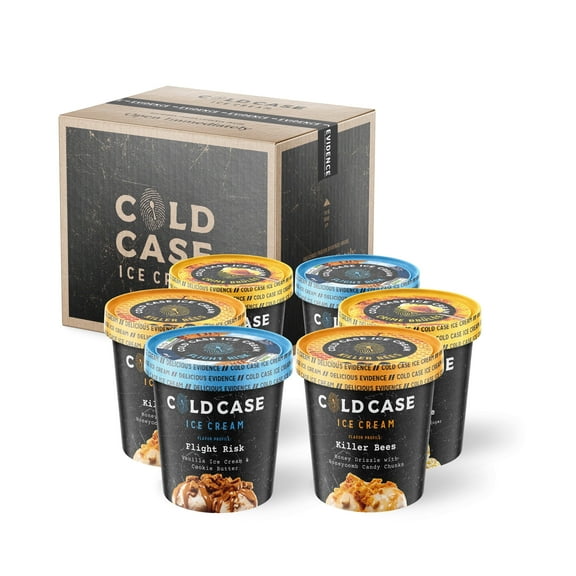 Cold Case Ice Cream Sweet Gold Tooth 6 Pack Gourmet Ice Cream Case Includes Three Flavors - Killer Bees, Flight Risk, and Crime Brûlée - 1 Case, 6 Pints,16 oz/Pint