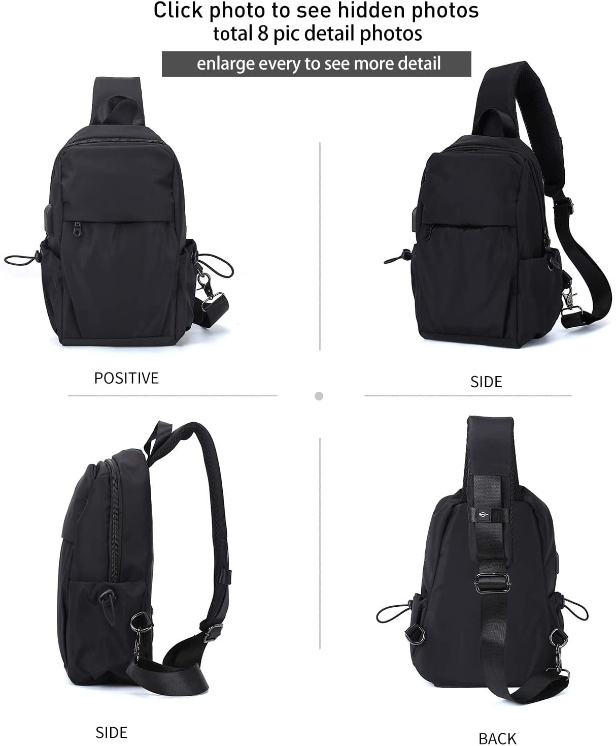 Buy Hanke Sling Bag Men Backpack Unisex One Shoulder Bag Hiking Travel  Backpack Crossbody with USB Port Versatile Casual Daypack, Black-19'',  11.81x5.11x18.7 Inch, Sling Backpacks at