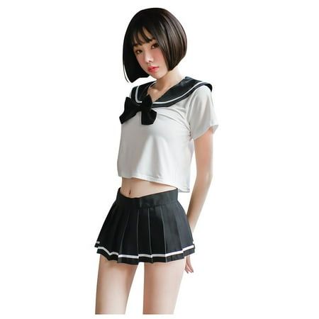 

Sehao Underwear Sets for Women Sexy Printed Student Costume Uniform Shirt+Mini Skirt Sailor Suit Set Polyester Night Dress for Women Sleepwear