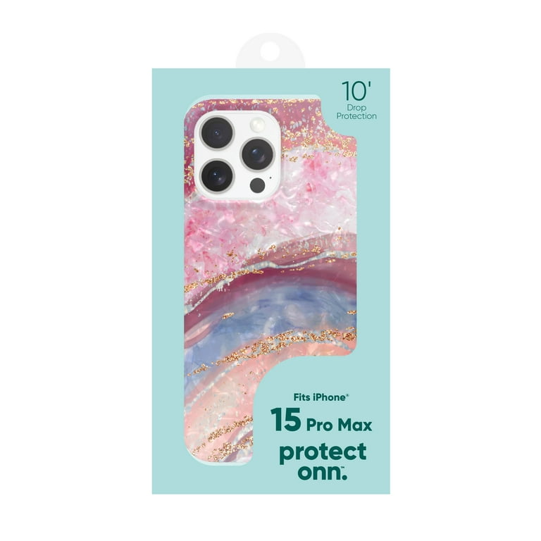 onn. Pink Pearlescent Agate Phone Case for iPhone 15 Pro Max