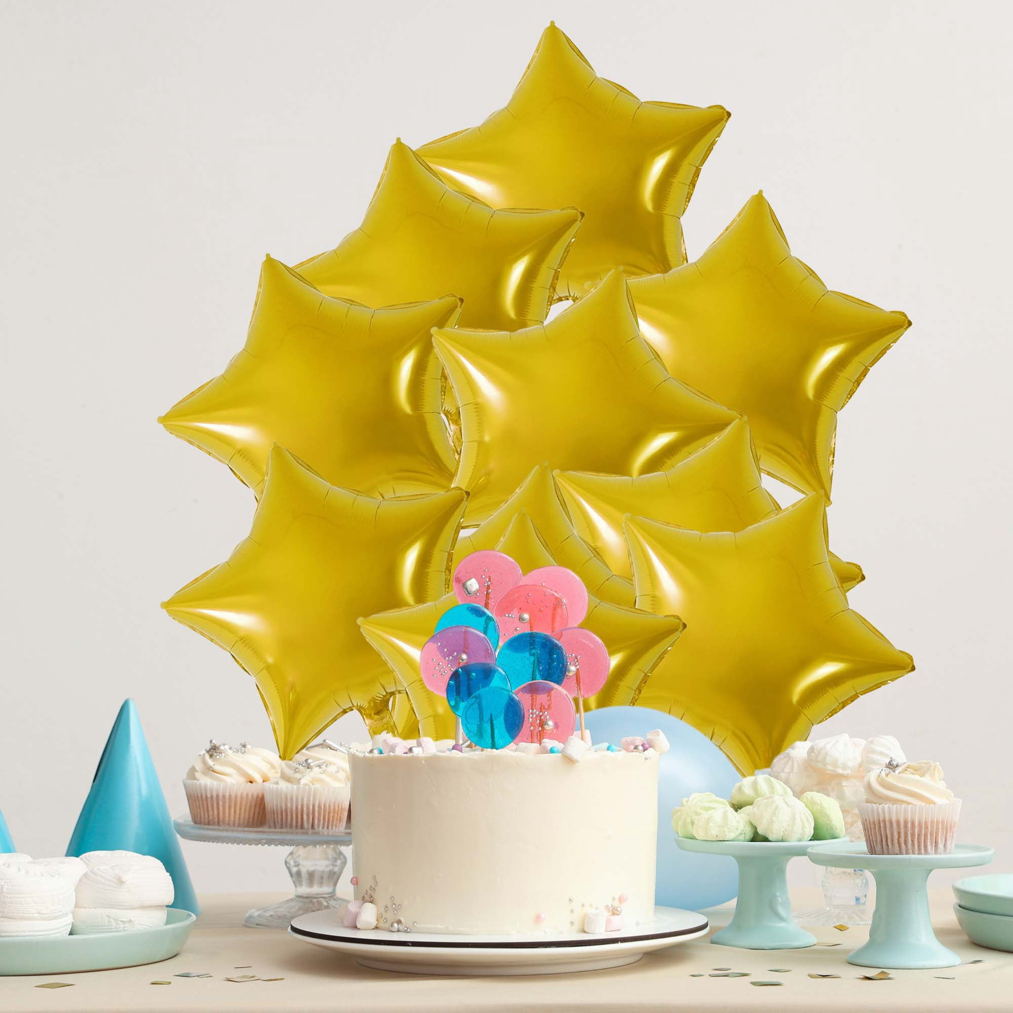 Unique Bargains 10Pcs Helium Balloons with Ribbon Star Pattern Gold Tone