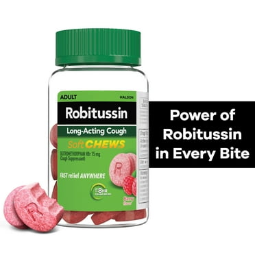 Robitussin Soft Chews, Long-Acting Cough Relief Cold Medicine, Berry Flavor, 20Ct Chewable Tablets