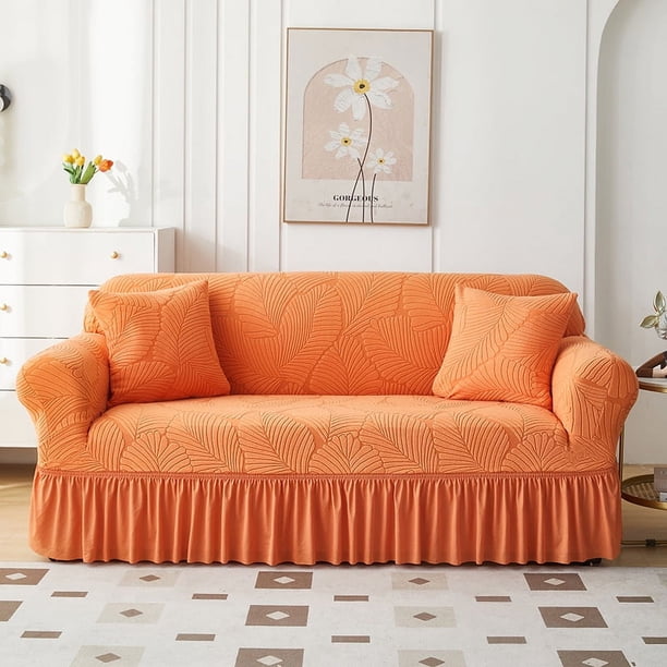 Nvzi Funda de sofá para sofás de jacquard con dobladillo, fundas de sofá elásticas para sala de estar, fácil de ajustar, lavable, protector de sofá para 2 asientos, 55,11-72,83 pulgadas (naranja A)