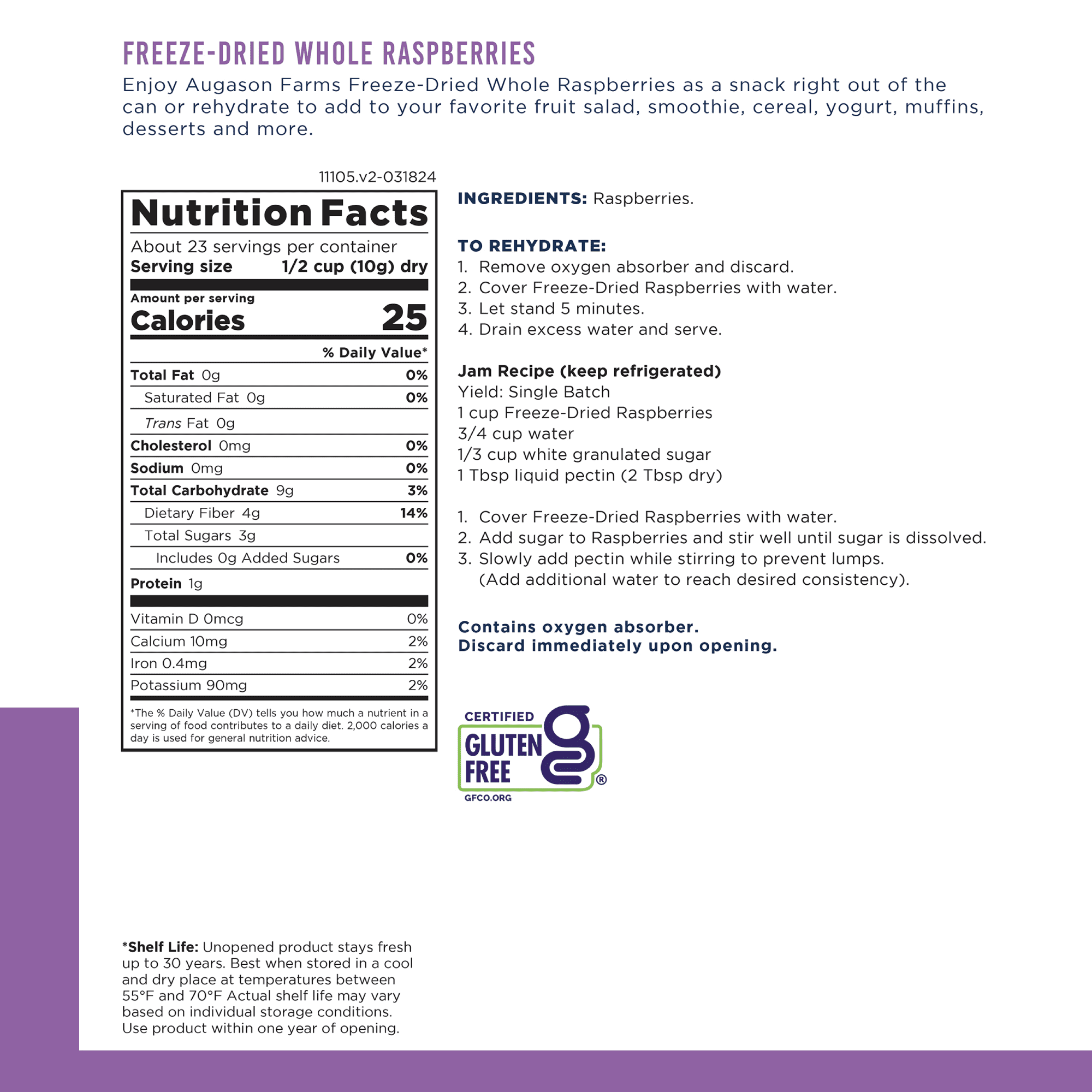 Augason Farms Freeze Dried Whole Raspberries Can, Emergency Food Supply, Everyday Meals, 23 Servings
