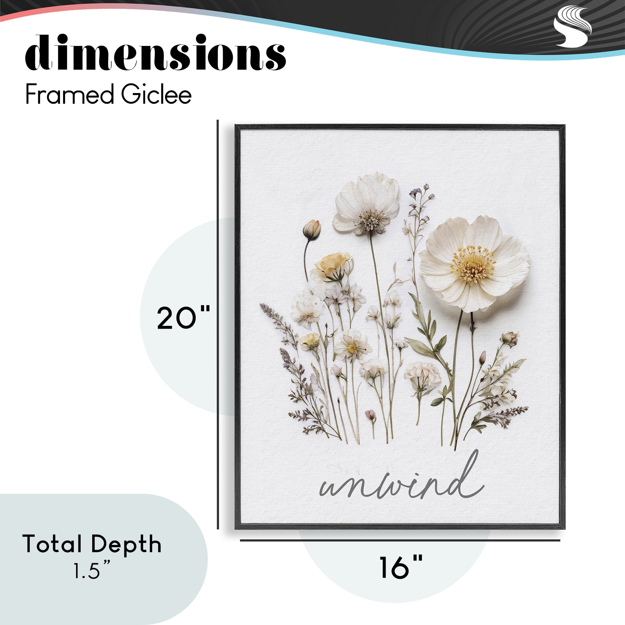 Pressed Flowers Unwind Black Framed Giclee Art, design by Lettered and Lined