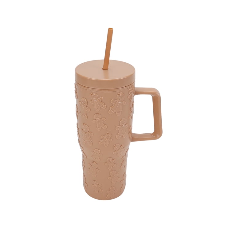 30 Ounce Tan Acrylic Double Wall Embossed Gingerbread Tumbler with