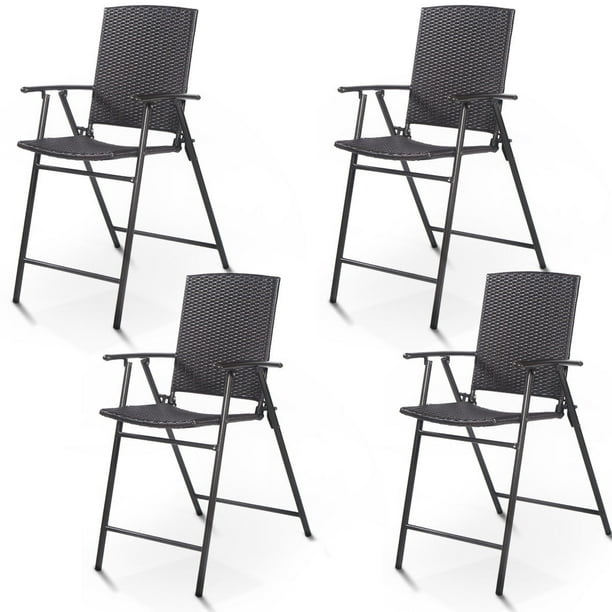 Costway 4 Pcs Folding Rattan Wicker Bar Stool Chair Indoor Outdoor Furniture Brown Com - Folding Patio Bar Chairs