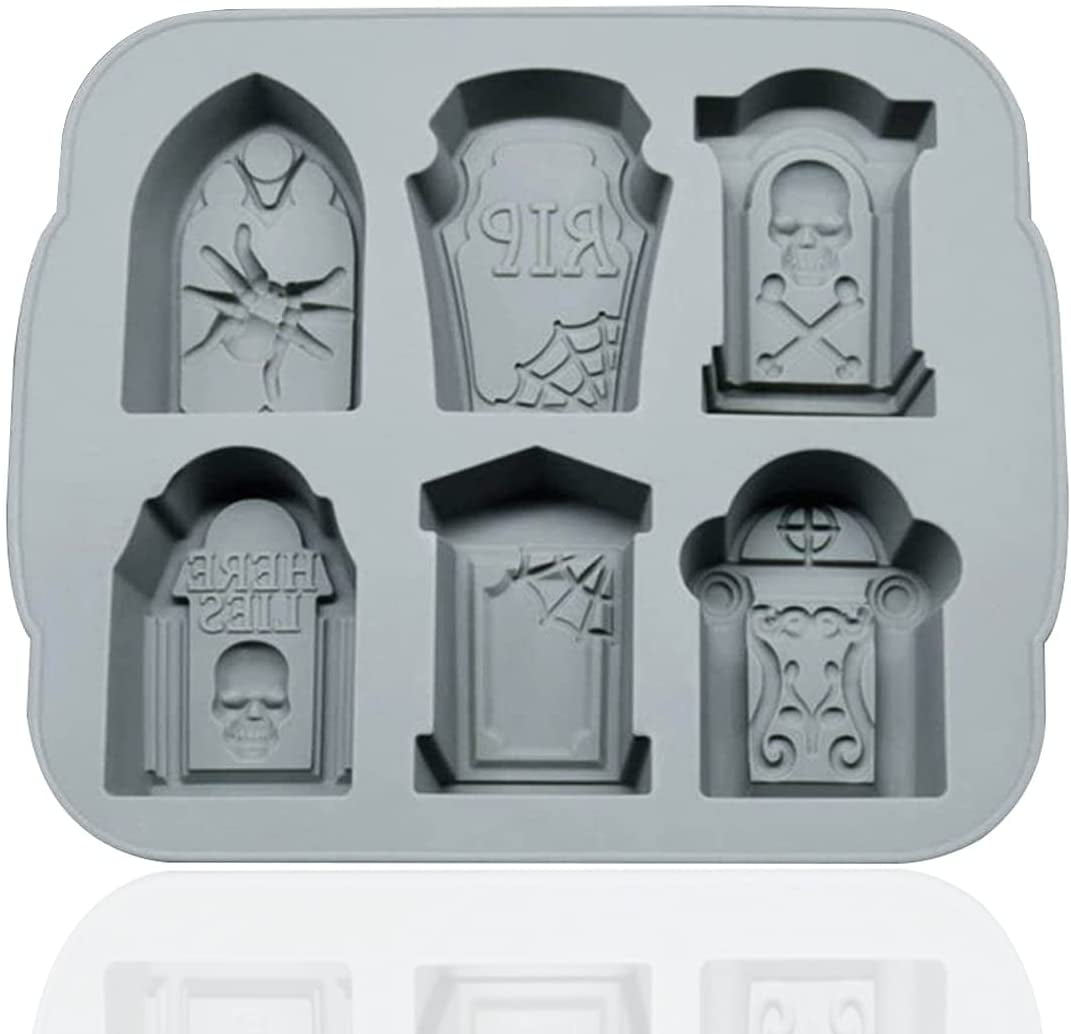 Halloween RIP Gravestone Silicone Mold - Ice Cube Tray For Cake, Chocolate, Soap Making (Grey)