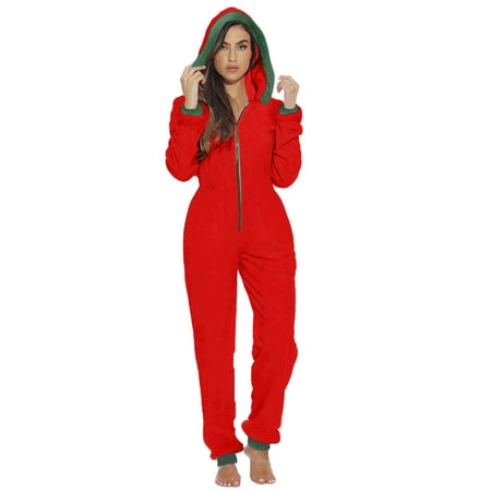 

Dtydtpe Patchwork Zipper Onesie Long Women Hood Pyjamas Plush Jumpsuits Sleeve With Pockets Women s Jumpsuit Vs Sleep Shirt