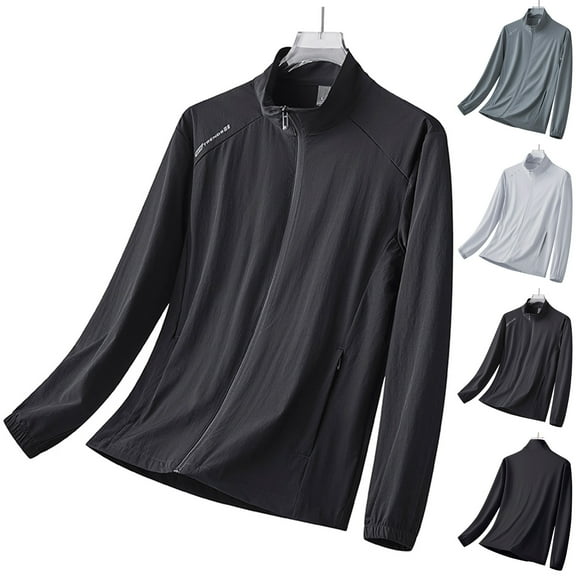 Frostluinai Men Sun Protection Shirts with Zipper Pocket Long Sleeve Stand Collar UV Jackets Full Zip Lightweight Hiking Fishing Jackets