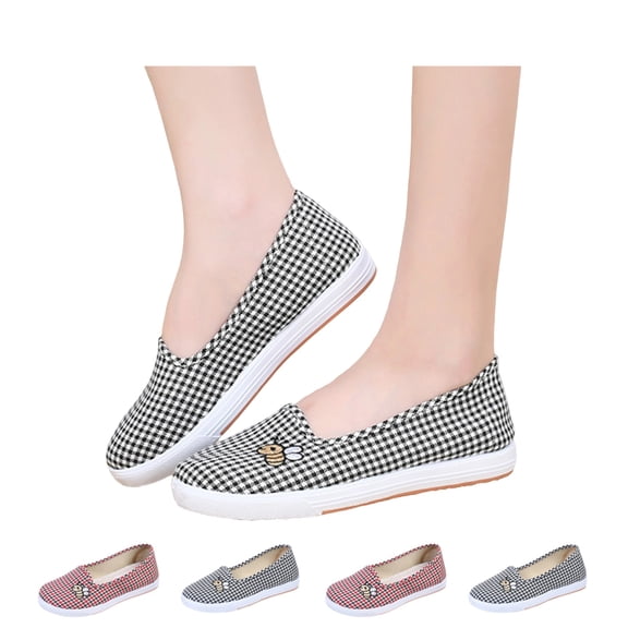 IEMIEMIEM Women's Shoes Autumn New Single Canvas Low-top Non-Slip Soft-Soled Rubber Shoes one-Pedal Casual 5.5 wide