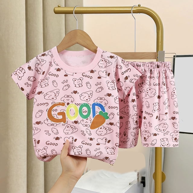 LSLJS Mode T-Shirts Décontractés à Manches Courtes pour Filles Col Rond Bouton Ensemble de Shorts Imprimés Vêtements d'Été Vêtements pour Enfants Tendance 2024