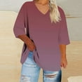 thumbnail image 2 of AnuYalue Womens Plus Size T-Shirt Loose Fit 3/4 Length Sleeve Blouse Color Block V Neck Shirt Casual Trendy Tops, 2 of 6