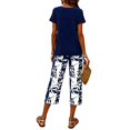 thumbnail image 6 of Women's Printed Casual Two Piece Set Cropped Top and Half Length Bottoms Modern Outfit,Navy,S, 6 of 7