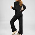 thumbnail image 4 of Women's 2 Piece Lounge Set Crewneck Sweatshirt and Wide Leg Pants Relaxed Casual Fall Fleece Matching Outfit Set, 4 of 6