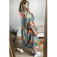 thumbnail image 2 of Women's Sky Blue Floral Checkered Bubble Sleeve Ruffle Hem Dress - Casual V Neck with Pockets | L, 2 of 12