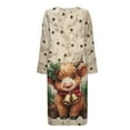 thumbnail image 5 of FKELYI Christmas Highland Cow Musical Note Print Women Zip Up Robe Nightgowns Comfy House Coats Full Length House Dress Long Sleeve Bathrobe with 2 Pockets Sleepwear, M, 5 of 6
