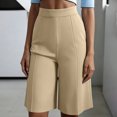 thumbnail image 2 of vigerkar High Waist Bermuda Shorts Women Knee Length Wide Leg Dressy Casual Summer Pleated Front Work Shorts with Pockets, Tailored Office & Beach Versatile (Beige, M), 2 of 7