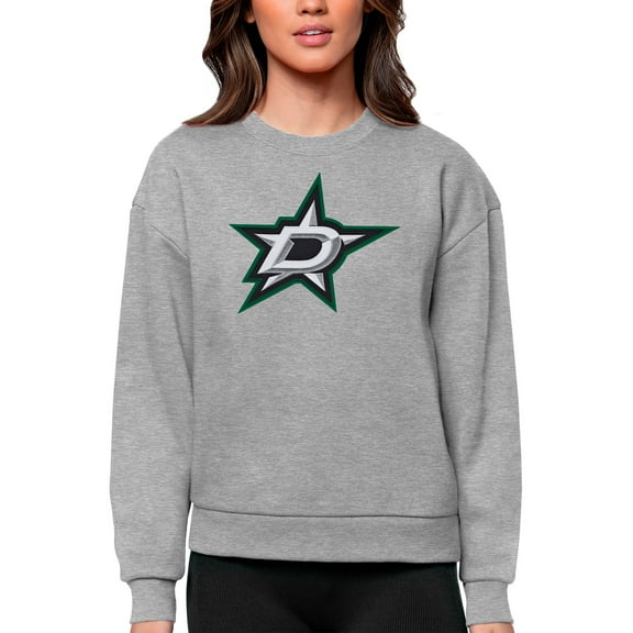Women's Antigua Heather Gray Dallas Stars Primary Logo Team Logo Victory Crewneck Pullover Sweatshirt