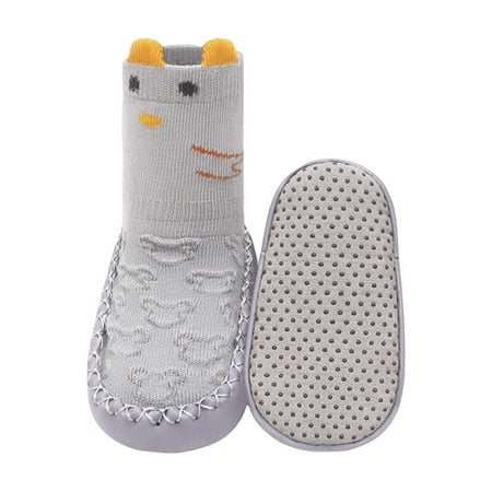 BOBOGOJP Baby Boy Girl Boots Newborn Shoes Cozy Fleece Booties Stay on Slippers Non Slip Soft Gripper Sock Shoes (Light Gray 13 lnfant)