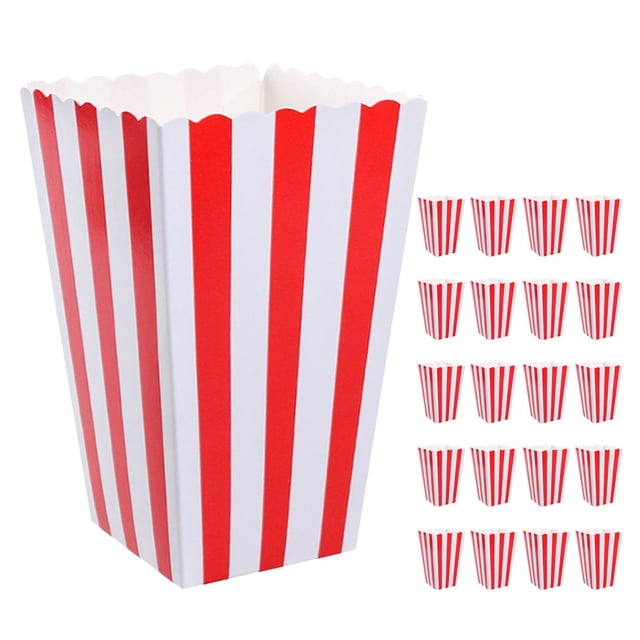 25 vasos para palomitas de maíz, recipientes de papel clásicos para palomitas de maíz, cajas para palomitas de maíz con rayas retro, cajas para refrigerios, vasos de papel para refrigerios, recipien