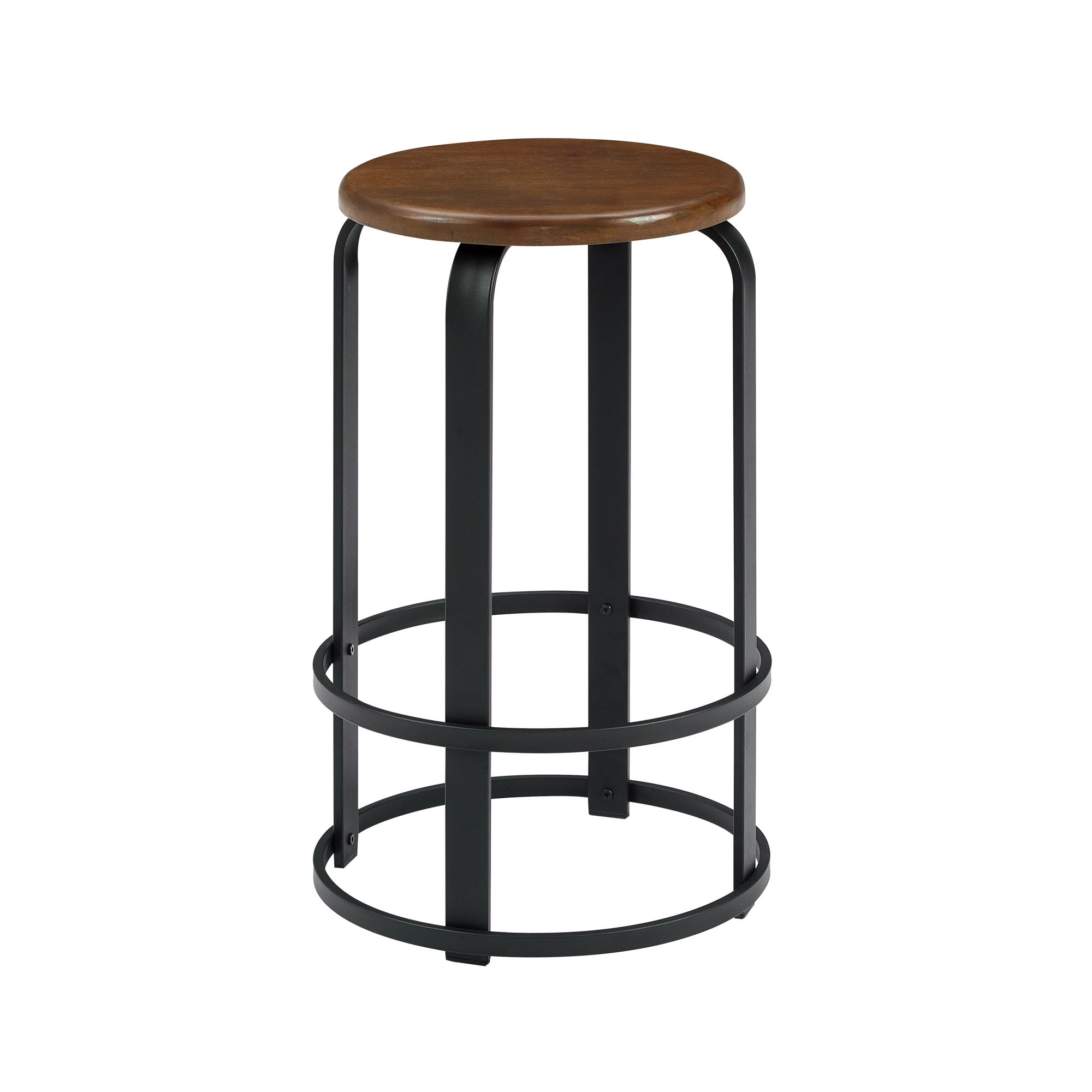 Mjkone Wood and Metal Bar Stools Backless - Dark Brown / 3 Pcs