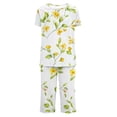 thumbnail image 4 of Moxiu Capri Pajama Sets Pleated Boho Floral Print Summer Short Sleeve Pjs 2 Piece Loungewear Capri with Pockets Sleepwear Yellow,XL, 4 of 6